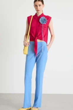 Camicia in crepe con nodo - Rosso