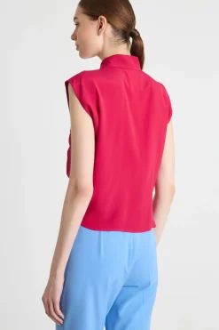 Camicia in crepe con nodo - Rosso