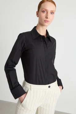 Camicia in crepe con spacchi - Nero