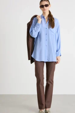 Camicia in crepe de chine - Azzurro