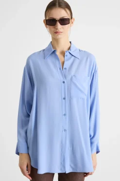 Camicia in crepe de chine - Azzurro