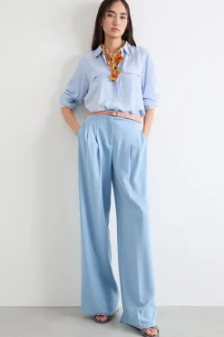 Camicia in crepe de chine - Azzurro