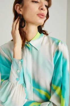 Camicia in crépe a fantasia - Acqua Marina