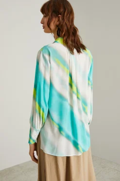 Camicia in crépe a fantasia - Acqua Marina