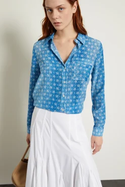 Camicia in crépe de chine - Azzurro Bianco