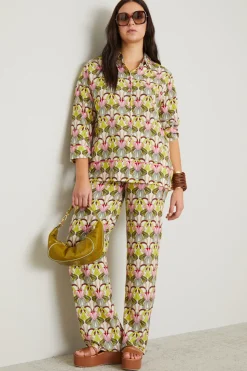 Camicia in crépe - Verde Beige Rosa