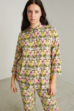 Camicia in crépe - Verde Beige Rosa