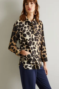 Camicia in drill animalier - Marrone