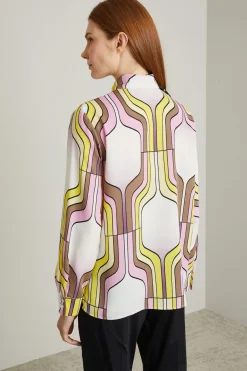 Camicia in enver satin a fantasia - Rosa Bianco Giallo