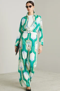 Camicia in enver satin a fantasia - Verde Bianco