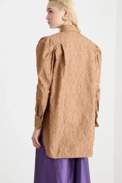 Camicia in jacquard fil coupé - Cammello