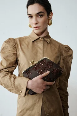 Camicia in jacquard fil coupé - Cammello