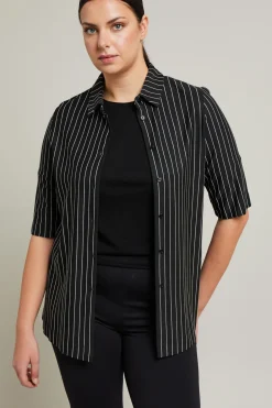 Camicia in jersey a righe - Nero Bianco