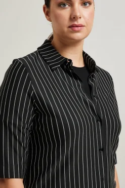Camicia in jersey a righe - Nero Bianco
