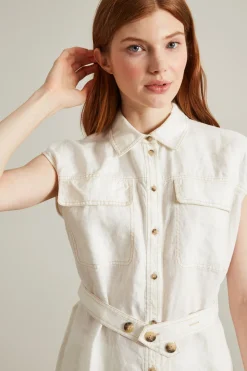 Camicia in lino con cintura - Bianco