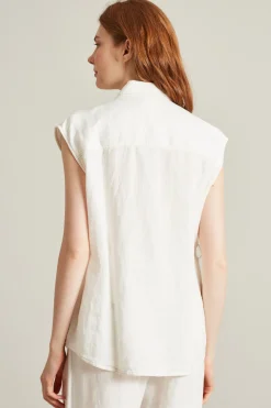 Camicia in lino con cintura - Bianco