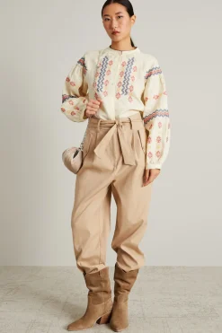Camicia in lino con ricami - Burro
