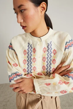 Camicia in lino con ricami - Burro