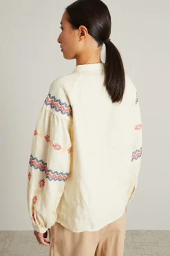 Camicia in lino con ricami - Burro
