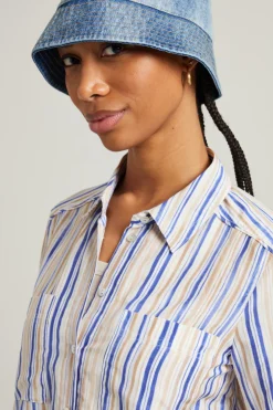Camicia in misto cotone stampata - Blu Bianco Beige