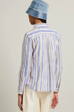 Camicia in misto cotone stampata - Blu Bianco Beige