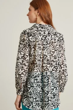Camicia in mussola a fantasia - Beige Nero