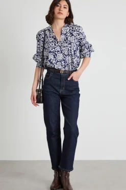 Camicia in mussola a fantasia - Blu Beige