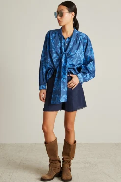 Camicia in mussola con foulard - Blu
