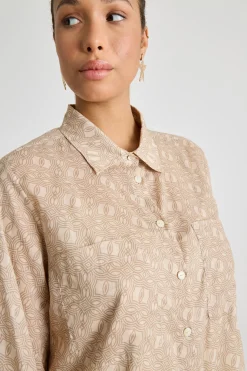 Camicia in mussola stampata - Beige