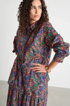 Camicia in mussola stampata - Fuxia Azzurro Verde
