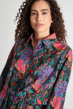 Camicia in mussola stampata - Nero Rosa Viola