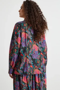Camicia in mussola stampata - Nero Rosa Viola