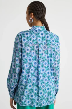 Camicia in mussola stampata - Verde Blu