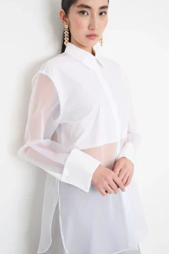 Camicia in organza con pannello - Bianco