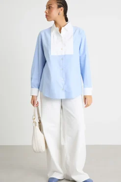 Camicia in Oxford con plastron a contrasto - Azzurro Bianco