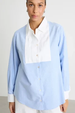 Camicia in Oxford con plastron a contrasto - Azzurro Bianco