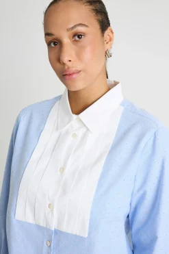 Camicia in Oxford con plastron a contrasto - Azzurro Bianco