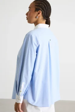 Camicia in Oxford con plastron a contrasto - Azzurro Bianco