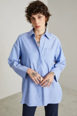 Camicia in oxford con taschino - Azzurro Polvere