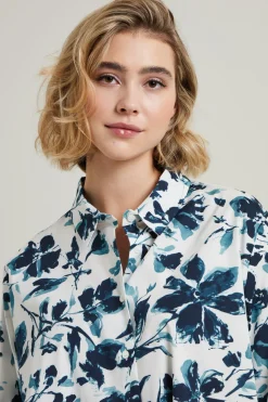 Camicia in popeline a fantasia - Bianco Blu