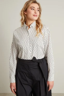 Camicia in popeline a fantasia - Bianco Nero
