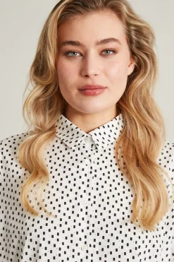 Camicia in popeline a fantasia - Bianco Nero