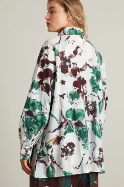 Camicia in popeline a fantasia - Bianco Verde