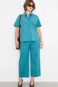 Camicia in popeline a maniche corte - Azzurro