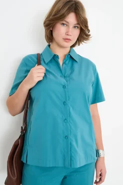 Camicia in popeline a maniche corte - Azzurro