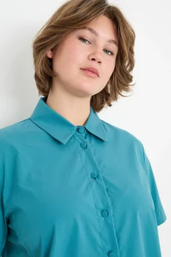 Camicia in popeline a maniche corte - Azzurro