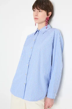 Camicia in popeline con applicazione floreale - Azzurro