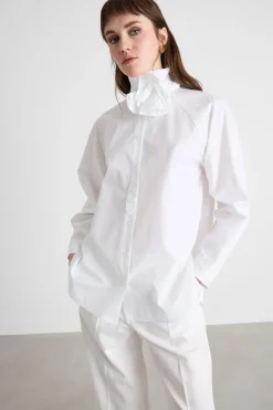 Camicia in popeline con applicazione floreale - Bianco