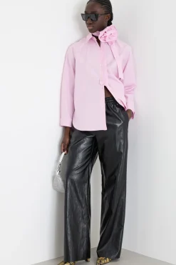 Camicia in popeline con applicazione floreale - Rosa