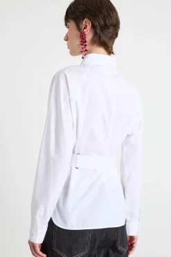 Camicia in popeline con cintura - Bianco